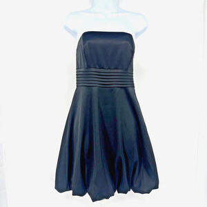 WHBM Strapless Bubble Hem Dress Sz 2 Black Hoco Holiday Satin Pleats Cocktail